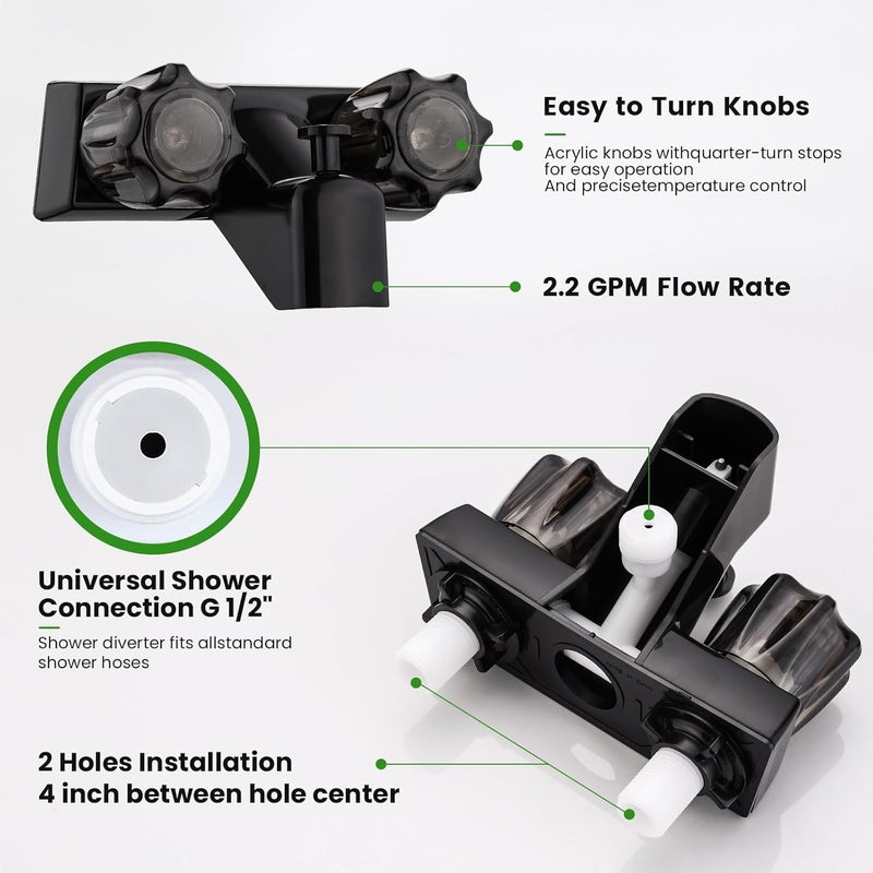 gcbcrit RV Shower Faucet, RV Bathtub Faucet with Shower Diverter, 4” Shower Valve Diverter Assembly Kit, Camper Shower Faucet, RV Shower Valve for RV Camper Van Travel Trailer Motorhome (Black) - Image 4